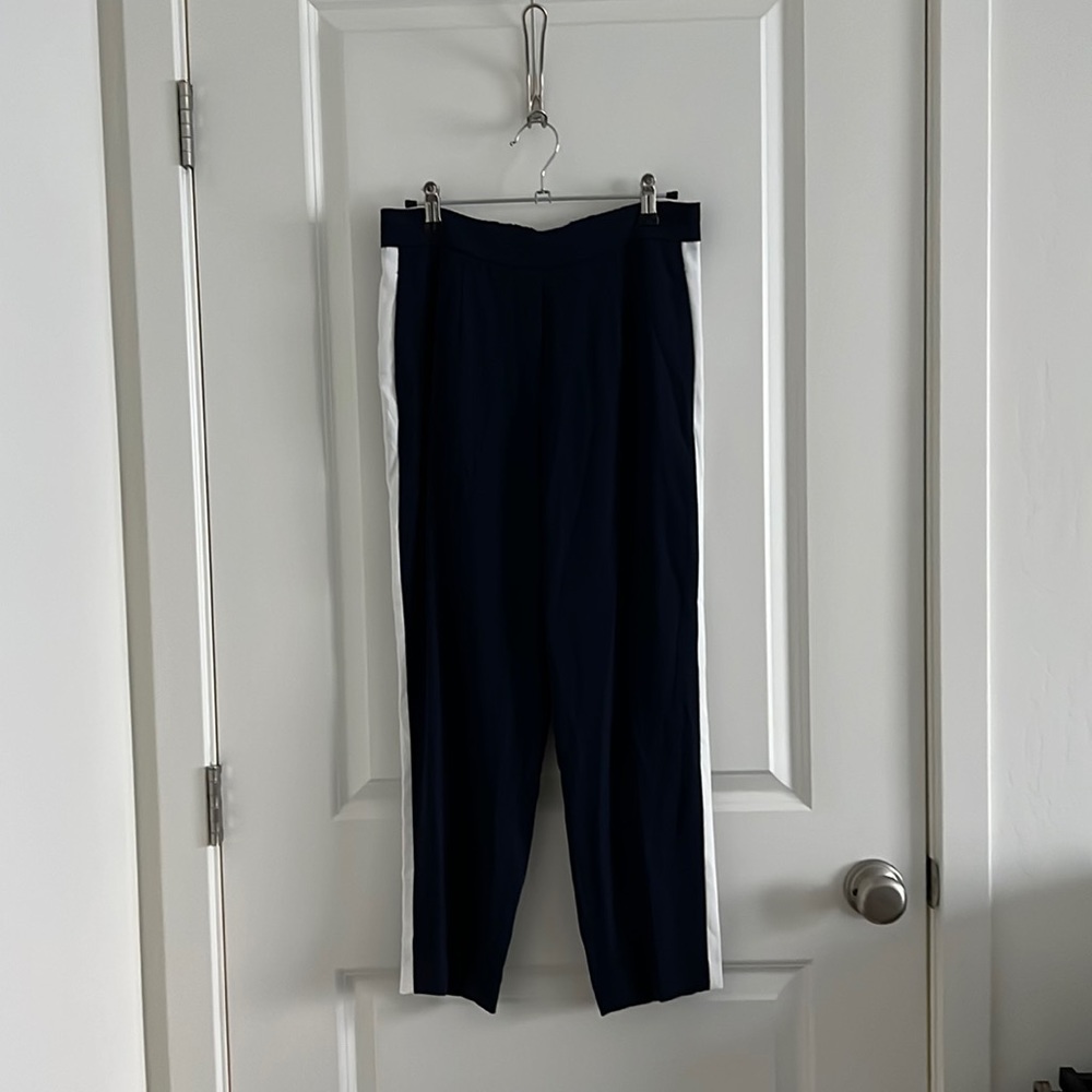 Babaton Navy Blue Track Pants with White Side Stripes